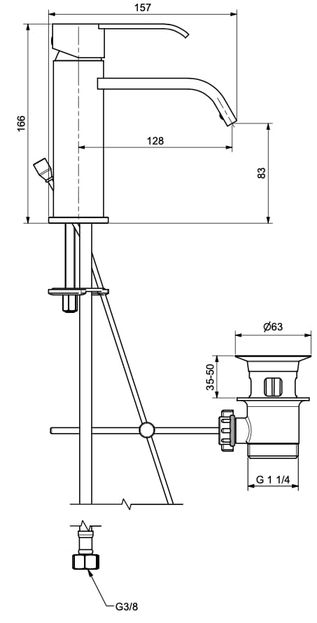 Однорычажный смеситель для раковины с автоматическим сливом Bugnatese Tess ARCH-00014664 - Вид №1