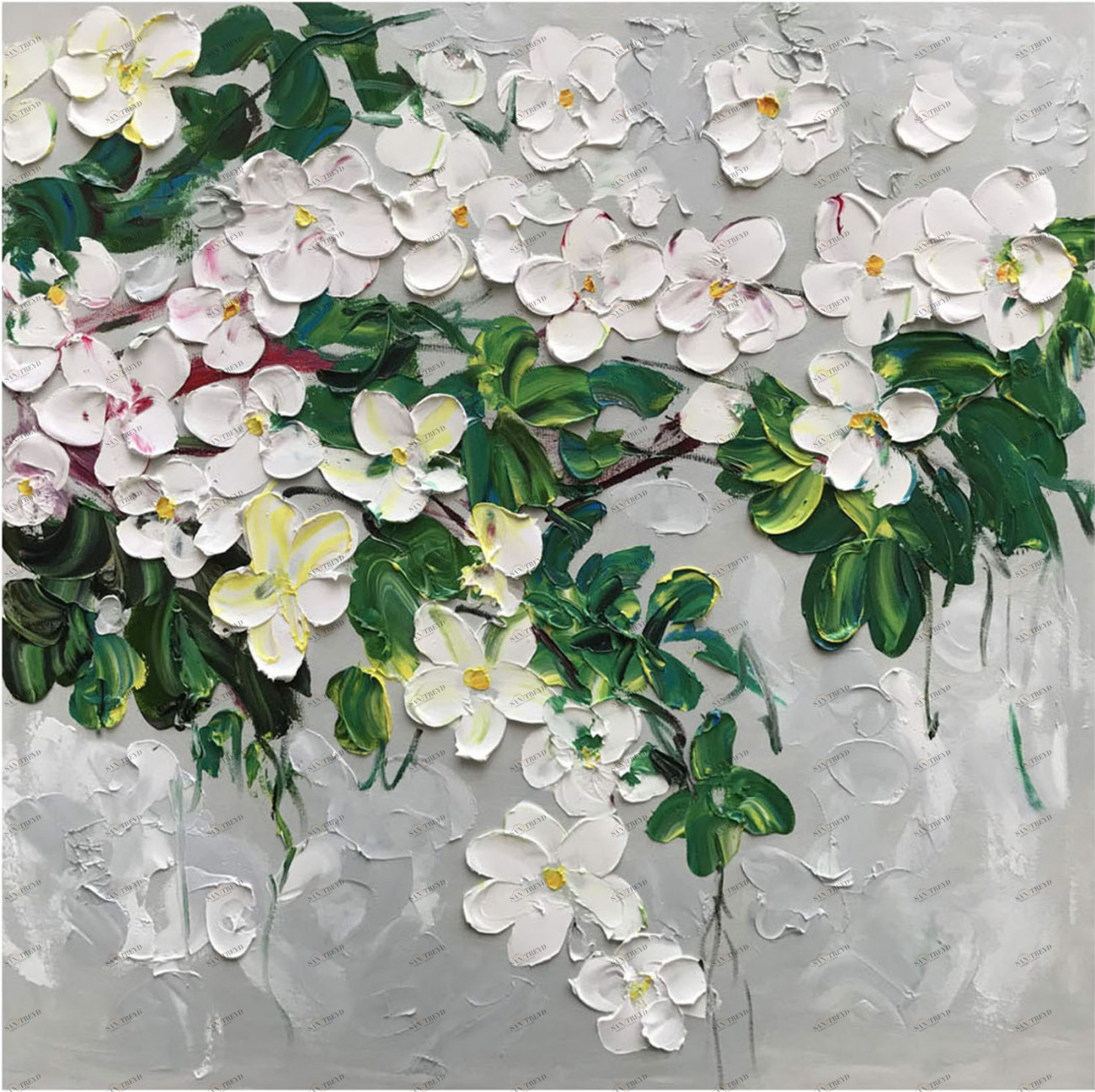 Картина на холсте 100х100 см "Цветы в саду" EVENHOME КАРТИНЫ МАСЛОМ 130028 Белый;зеленый;синий;разноцветный 