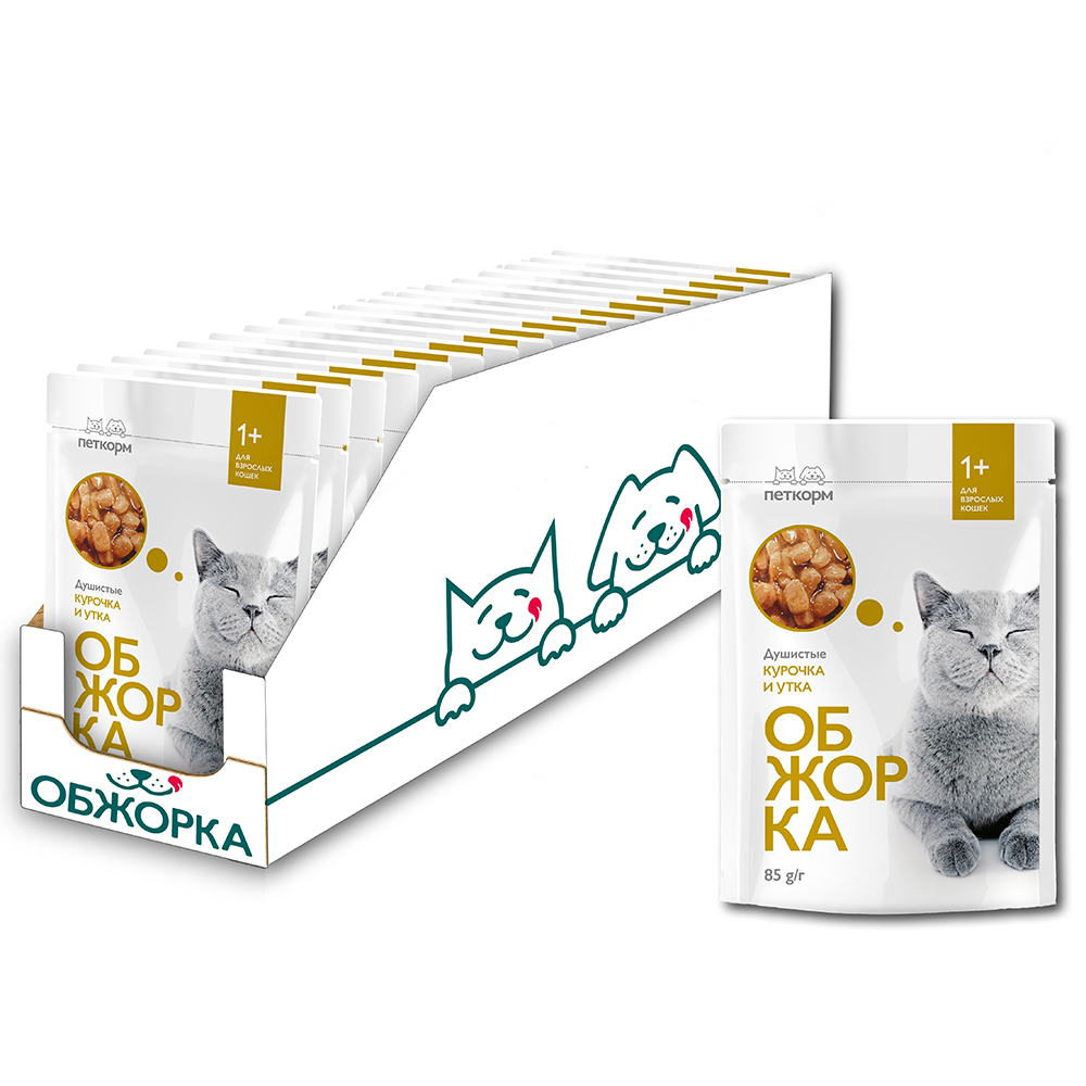 ПР0051887*24 Корм для кошек кусочки в соусе с курицей и уткой пауч 85г (упаковка - 24 шт) ОБЖОРКА 