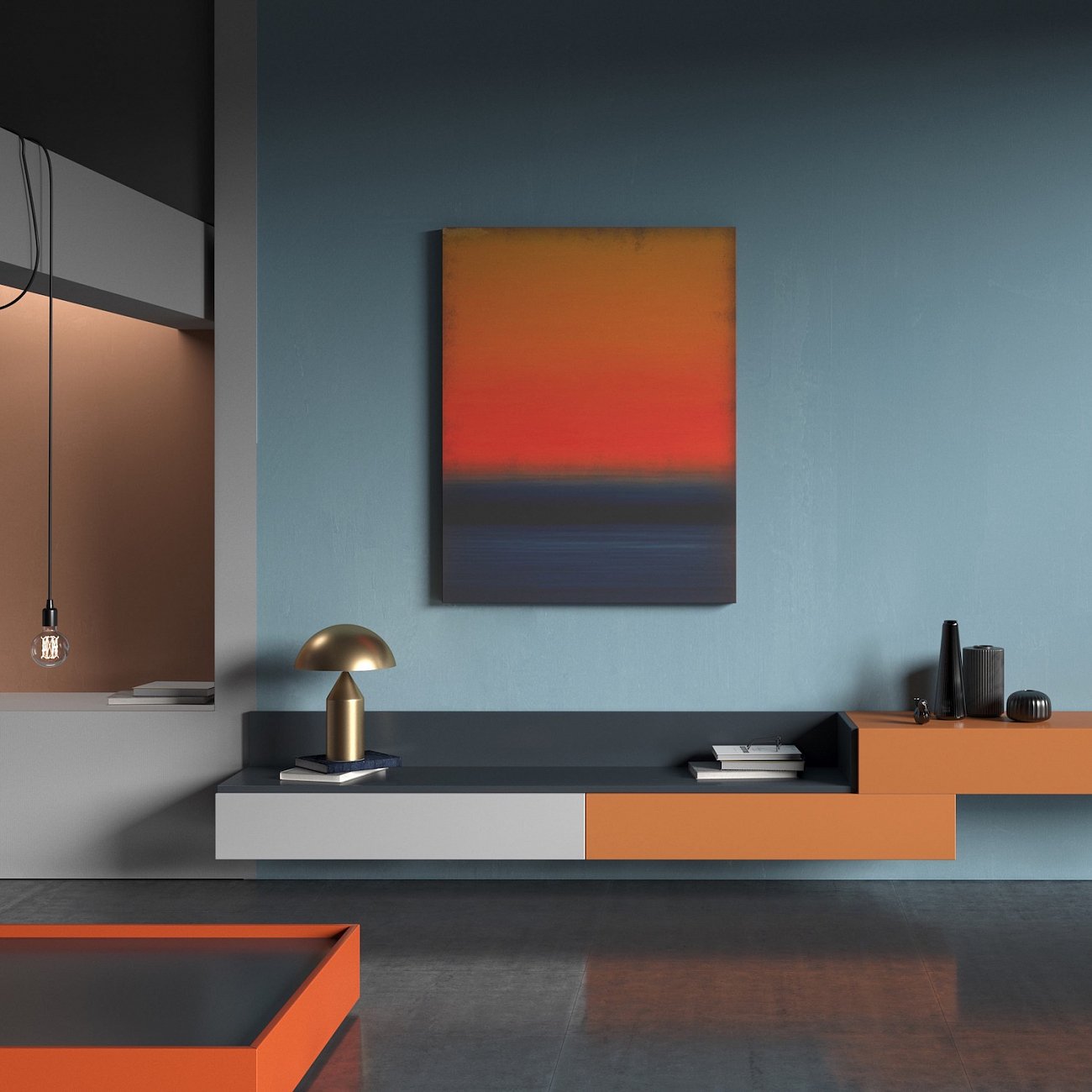 Тумба под телевизор с ящиками серо-оранжевая Under BRAGIN DESIGN  00-3879362 Оранжевый  - Вид №1