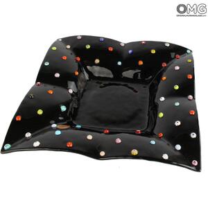 4379 ORIGINALMURANOGLASS Квадратное блюдце для мелочей Флай - чёрное - муранское стекло OMG 22 см