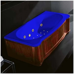 Ванна Gruppo treesse New Classic Young ATC-V674Q-DX-WO-SIZ синяя с золотой фурнитурой гидромассажем аэромассажем и дезинфекцией прямоугольная правая дерево орех