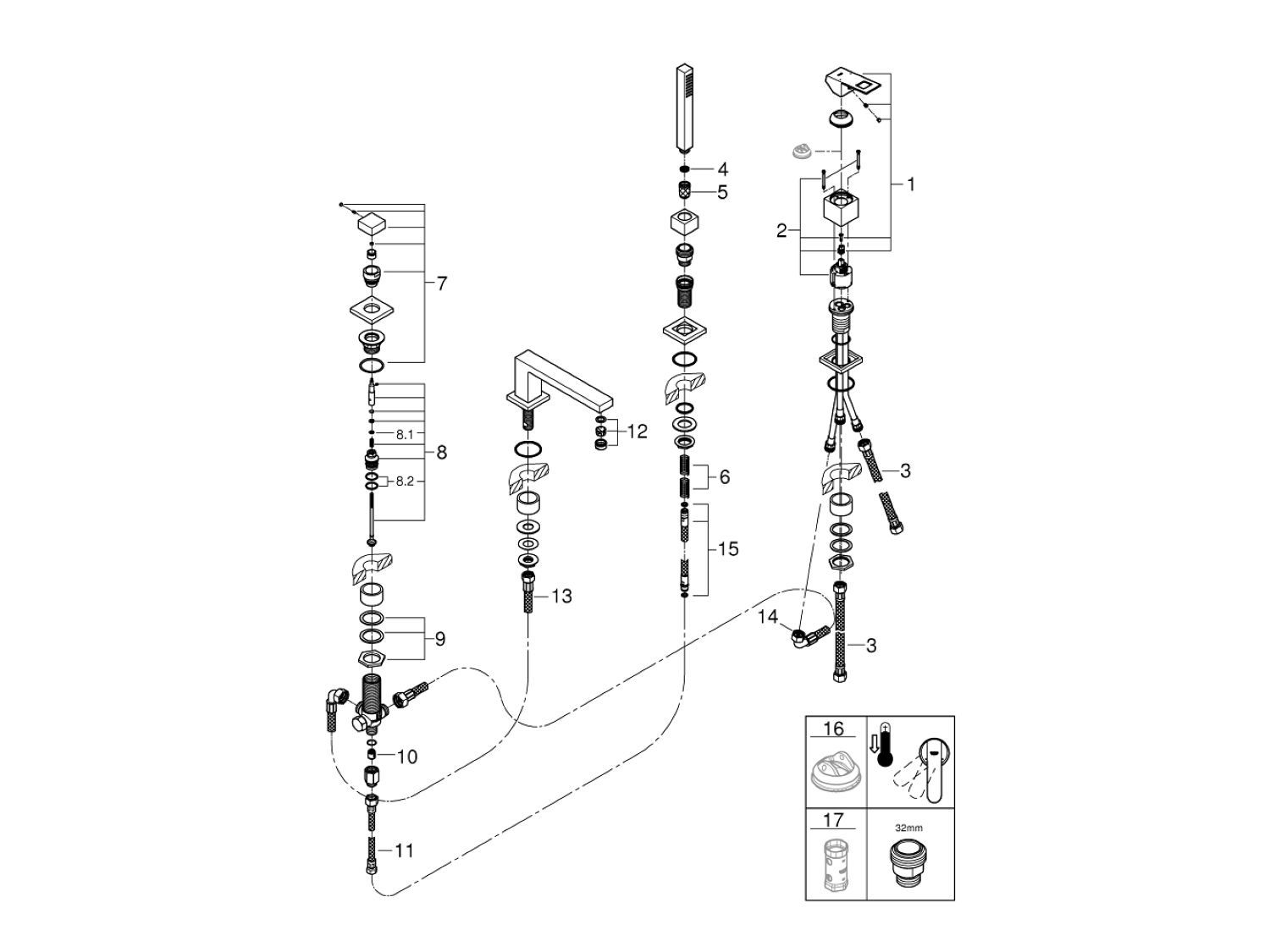 Набор для ванны с 4 отверстиями и ручным душем Grohe Eurocube ARCH-00114357 - Вид №8