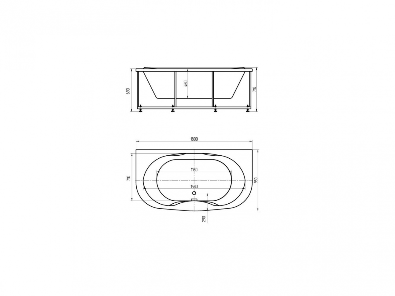 Мелисса 180х95 Акриловая ванна мелисса 180х95 от акватек Акватек Мелисса Santreyd  - Вид №4