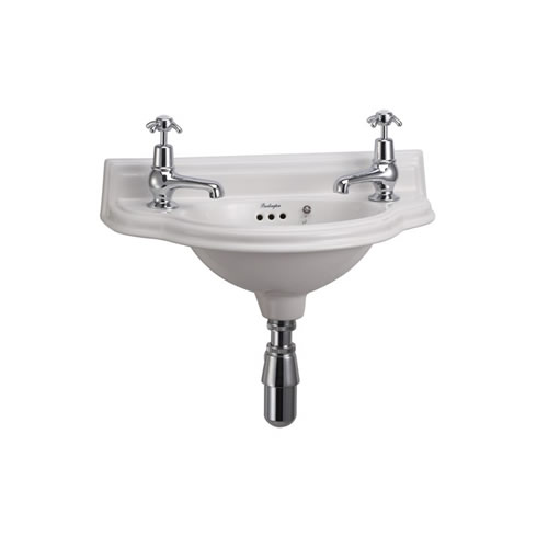 Burlington Cloakroom Маленькая изогнутая передняя раковина 50,5 см с 2-мя отверстиями под смеситель P13  - Вид №1