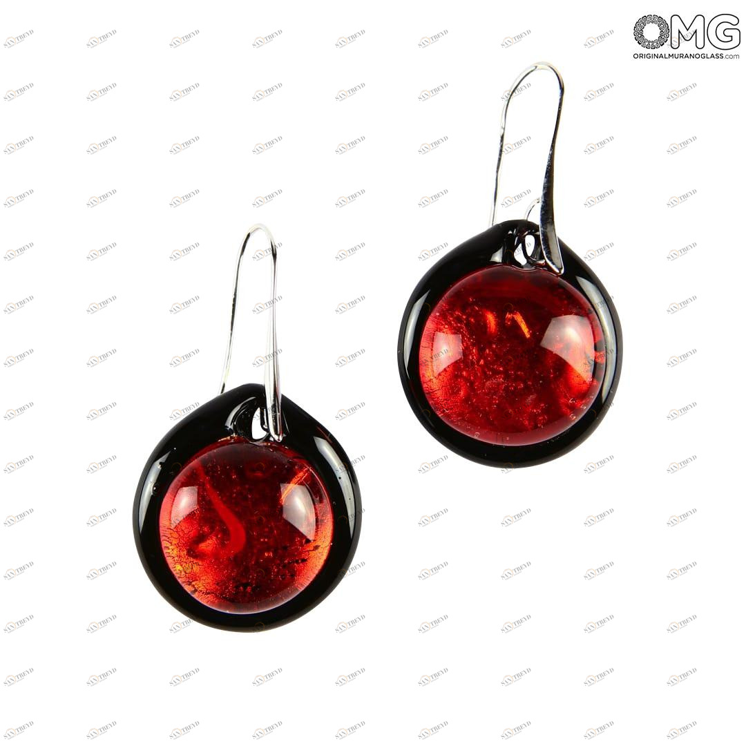 2459 ORIGINALMURANOGLASS Круглые красные серьги из стекла соммерсо - муранское стекло - Original Murano Glass OMG 2 см 