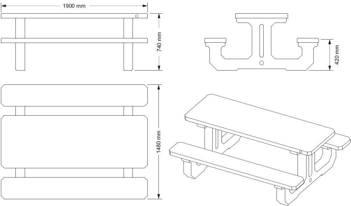 ENCHO ENCHEV - ETE Бетонный стол для пикника со встроенными скамейками  222  - Вид №4