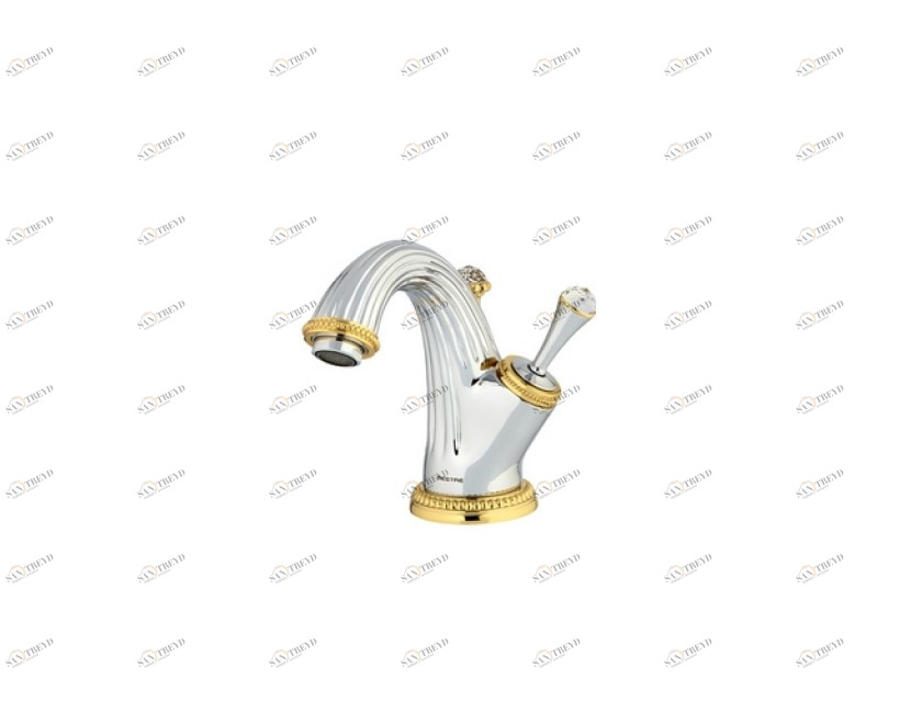 033203.000.00 Смеситель-джойстик-монолевер для раковины с кристаллами сваровски Золото 24К Mestre Artica