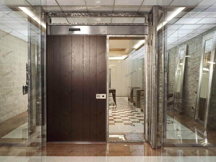 OIKOS VENEZIA Бронированная раздвижная деревянная входная дверь Vela sun-id-1414249