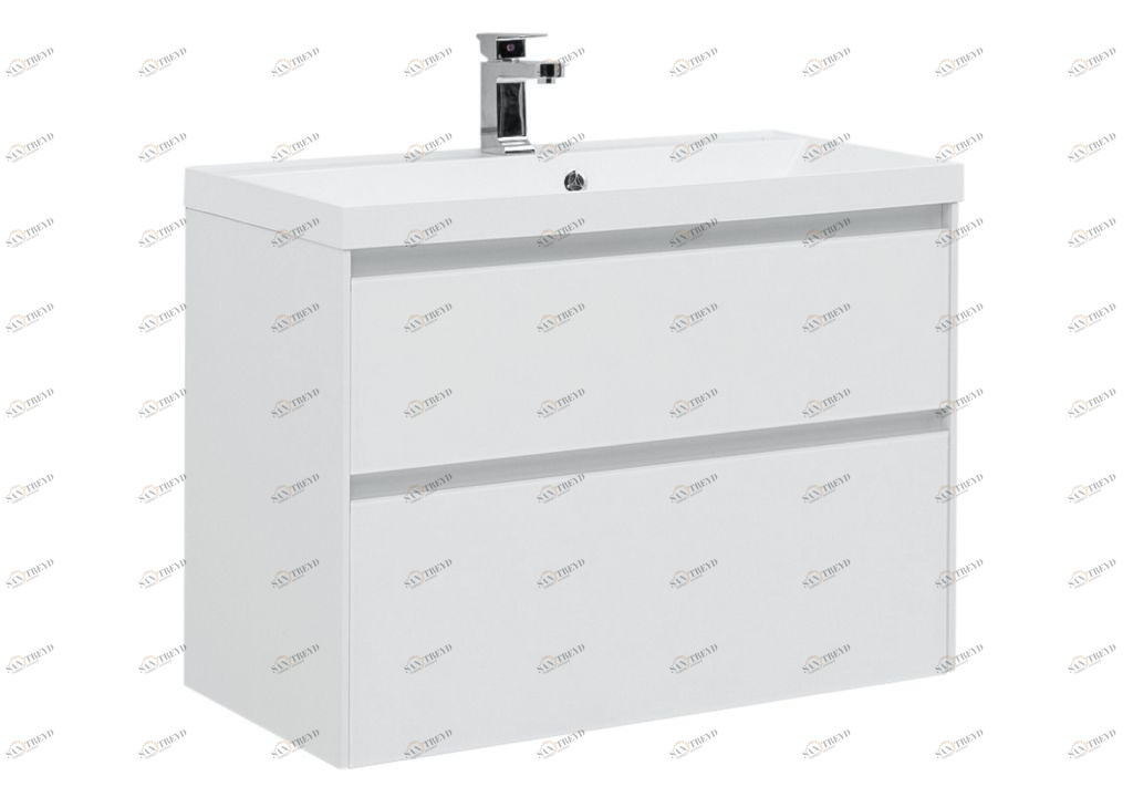 Тумба с раковиной Aquanet Гласс 90 белый 0019696000179396