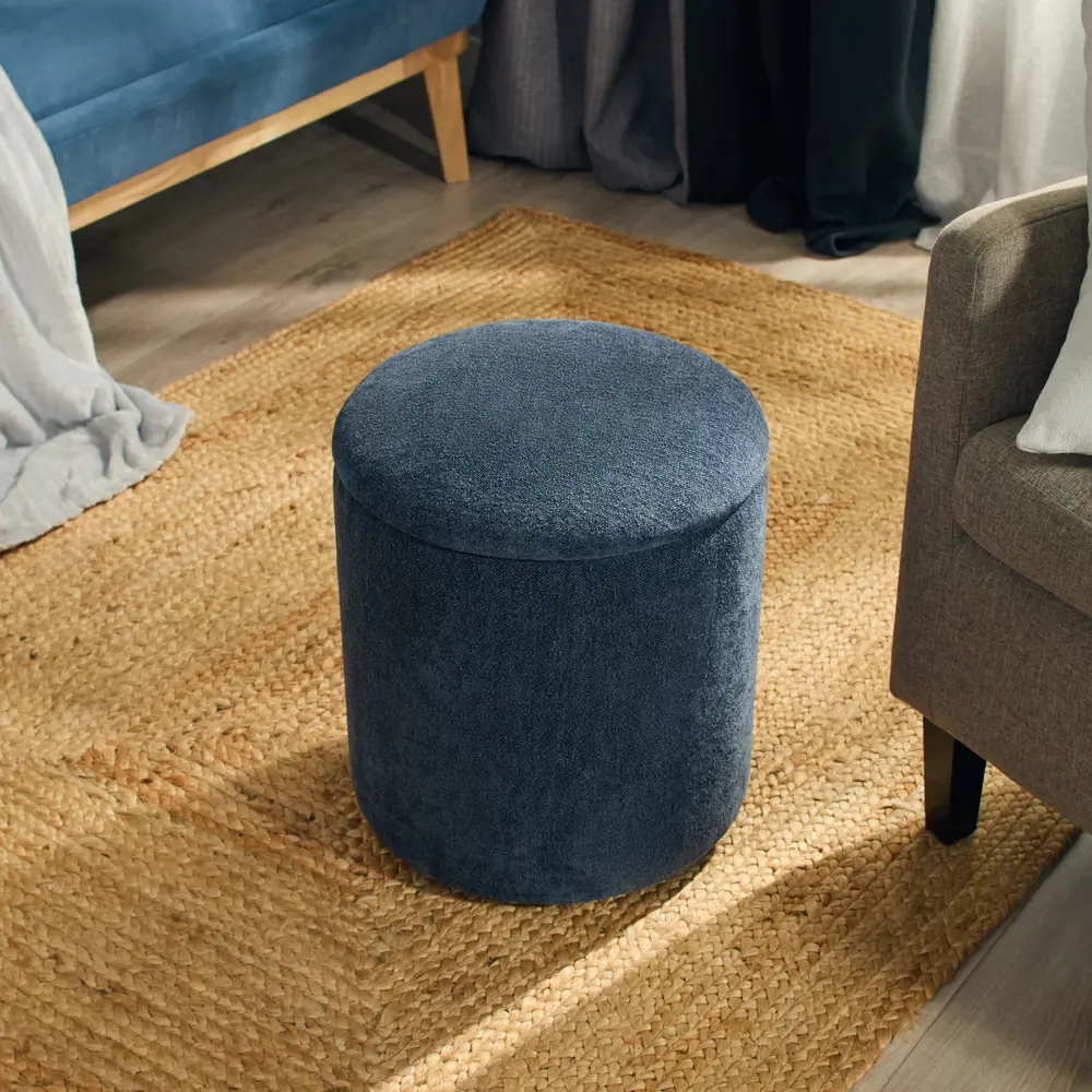 Santreyd: Пуф букле синий круглый 35×41.5 см с откидной крышкой 89392880 STLM-1487151 - Вид №5