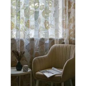 91709828 Тюль на шторной ленте Обуховская Мануфактура Монстера 300x270 см цвет бежевый STLM-1522226