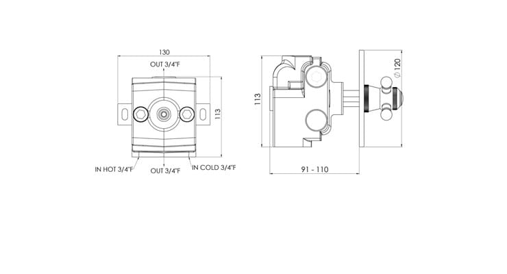 Термостатический смеситель для душа с одним отверстием rvb 1920-1921 ARCH-00053545 - Вид №2