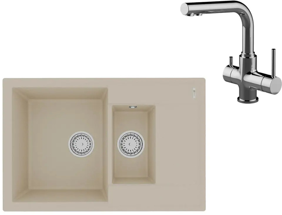 91109773 Врезная мойка Lemark Ramza 76x50x18 см кварц цвет хром/бежевый STLM-0867099