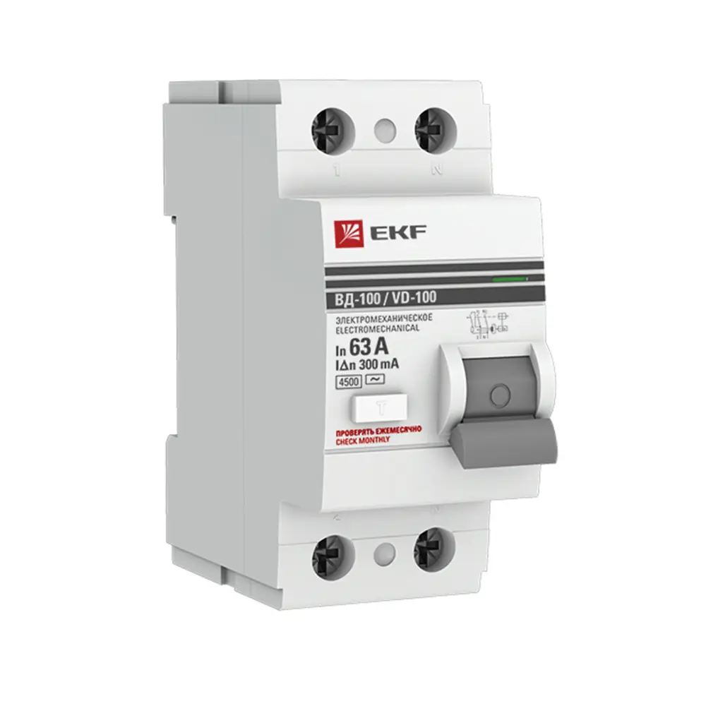 УЗО EKF ВД-100 2P 63 А 300 мА 4.5 кА АС elcb-2-63-300-em-pro 82423030 STLM-2090503 