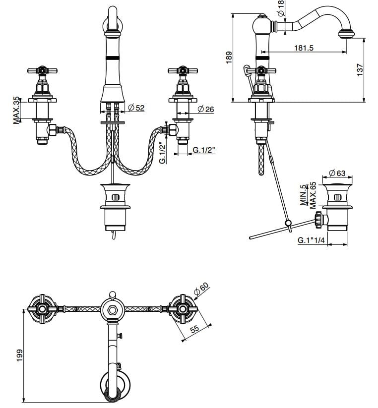 Смеситель для раковины с раздельными розетками GATTONI TRD ARCH-00053525 - Вид №2