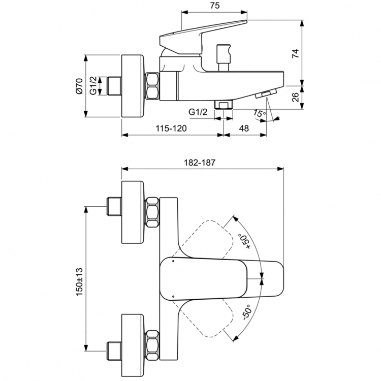 BD256AA Настенный смеситель для ванны/душа Ideal Standard CERAPLAN  - Вид №5