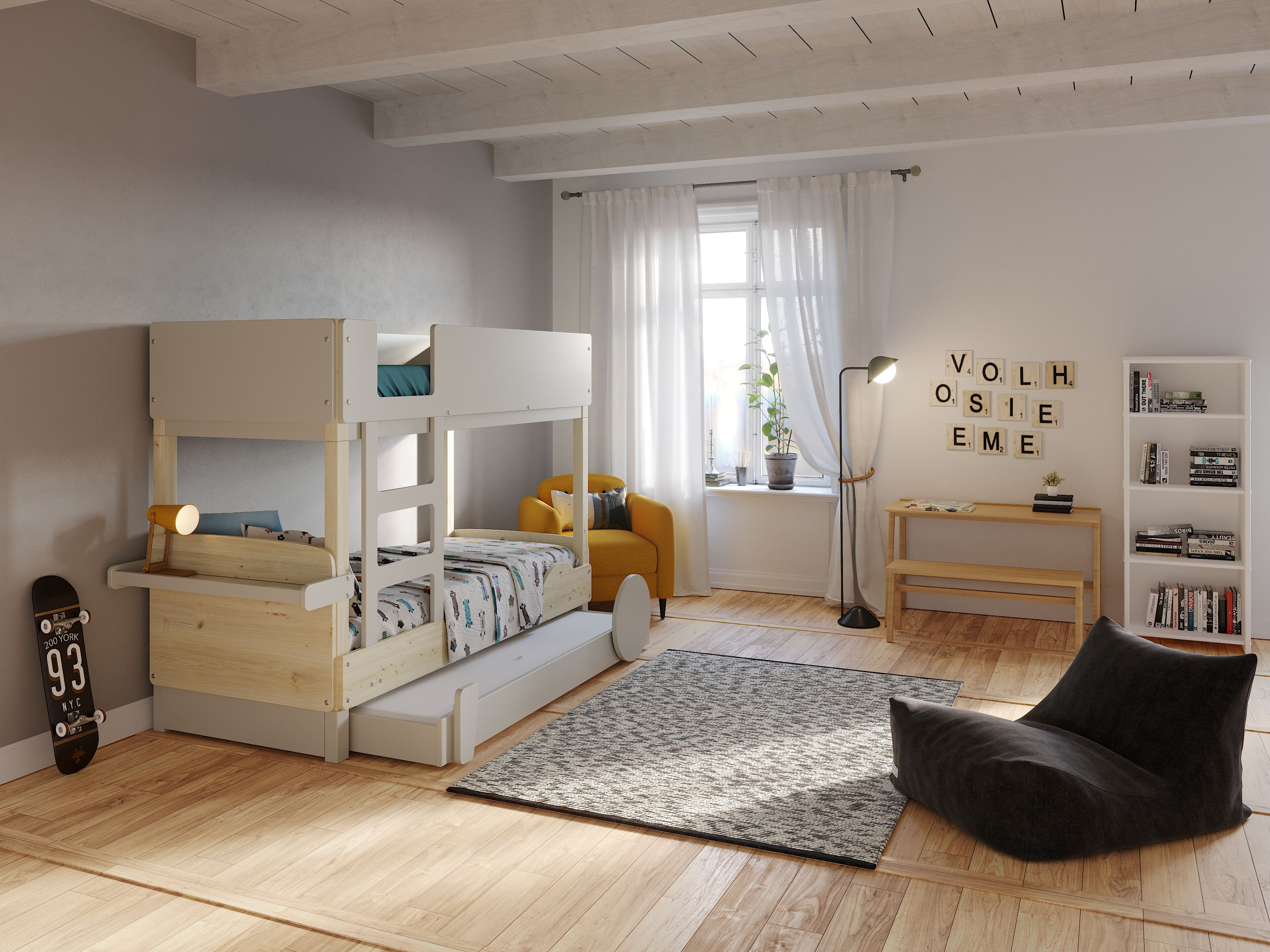 Деревянная двухъярусная кровать с выдвижной кроватью Mathy by Bols ARCH-00048116 - Вид №7