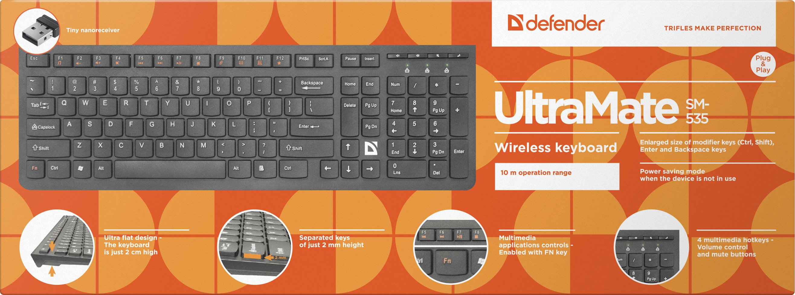 45535 беспроводная клавиатура ultramate sm-535 ru,черный,мультимедиа Defender Santreyd  - Вид №4