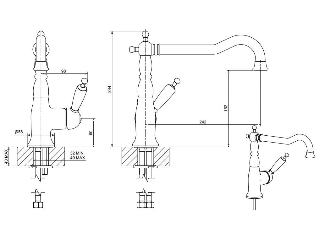 Смеситель для кухни из хромированной латуни Bugnatese Оксфорд ARCH-00025143 - Вид №1
