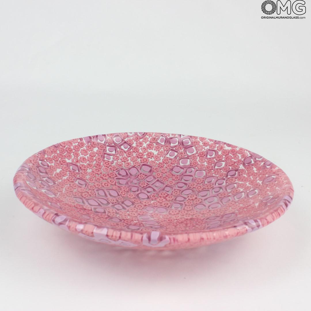 2110 ORIGINALMURANOGLASS Круглое розовое блюдо Помпеи из муранского стекла с миллефиори - блюдце для мелочей- пепельница 8 см  - Вид №1