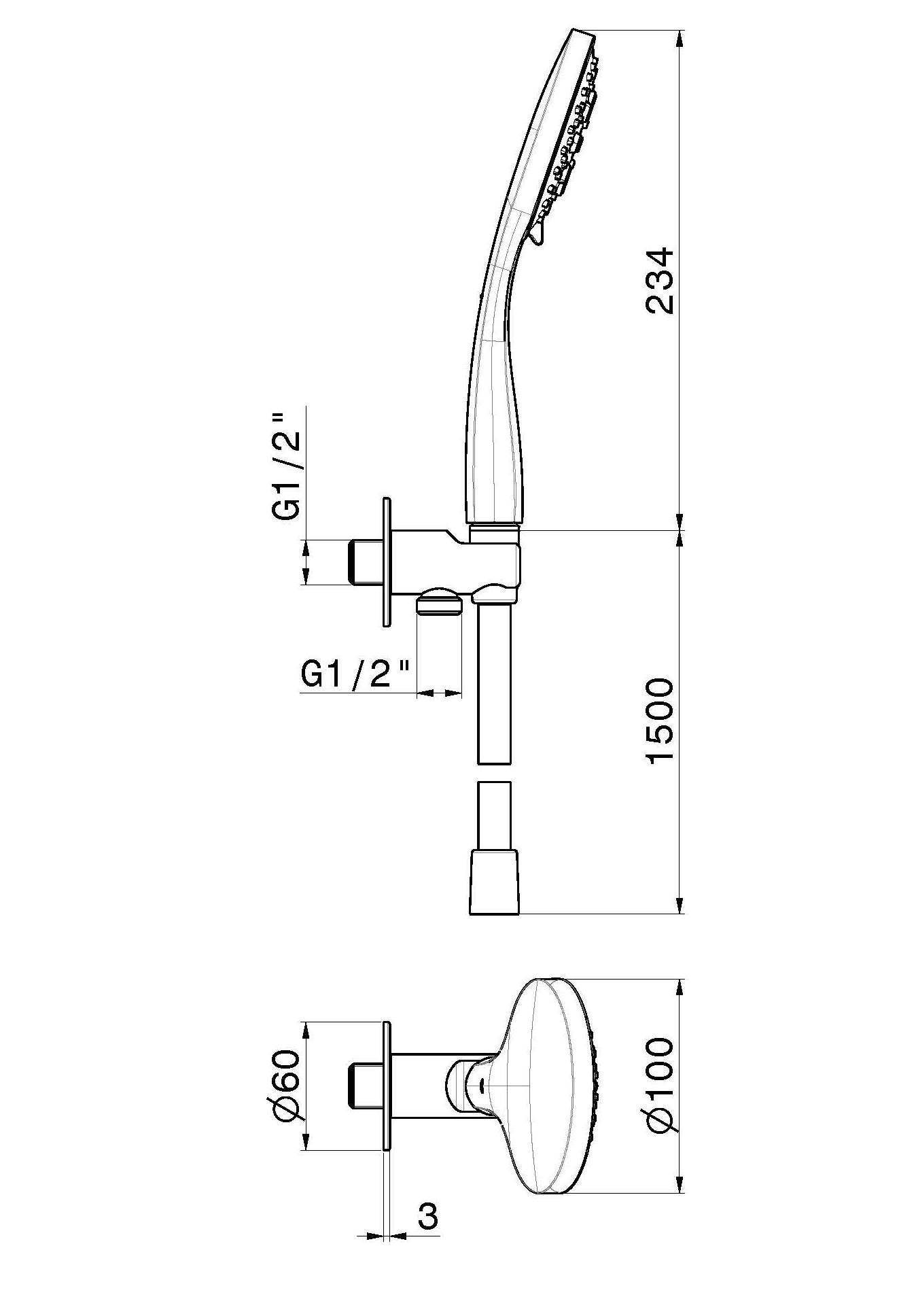 Настенный ручной душ ABS с 3 форсунками Newform набор для душа ARCH-00147790 - Вид №2