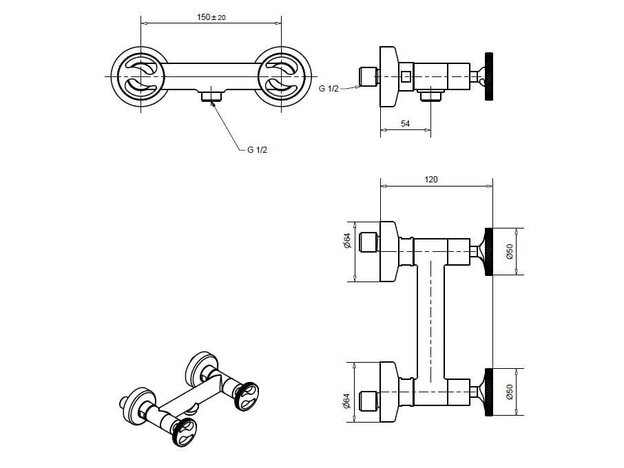 Хромированный латунный смеситель для душа Bugnatese тысяча девятьсот пятьдесят ARCH-00136943 - Вид №2