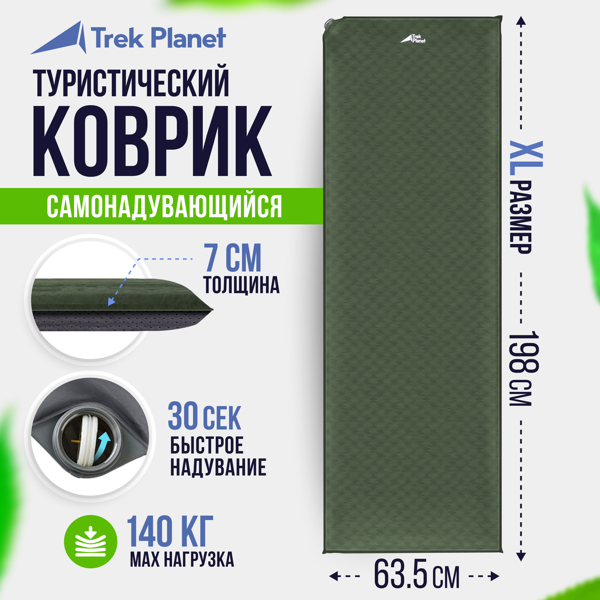 90310051 Коврик кемпинговый Relax 70 198х63 5х7 см цвет зеленый STLM-0178059 TREK PLANET