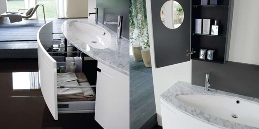 Комбинация ванной комнаты SY22 в отделке Marmo Bianco Carrara/L41 Bianco/L06 Cenere MILLDUE SYMI SYMI22 - Вид №2