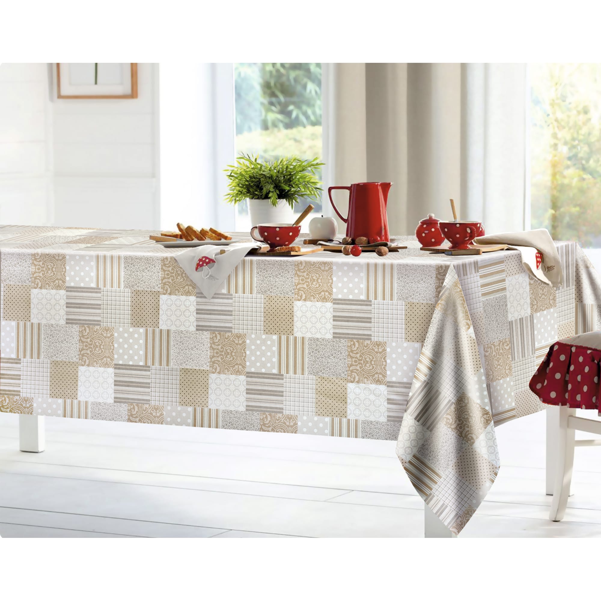 82760334 Скатерть «Пэчворк» ПВХ 160х140 см цвет бежевый Oxford Santreyd - Вид №4