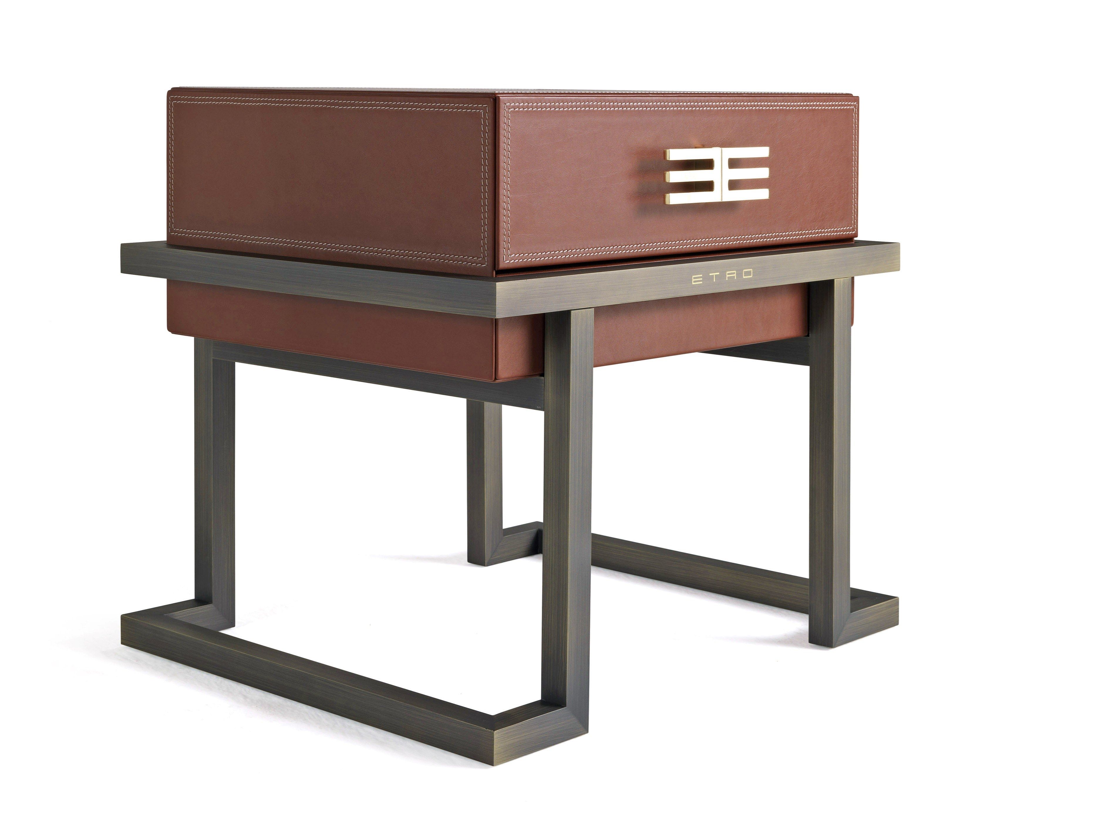 Прямоугольная прикроватная тумбочка из металла и кожи ETRO Home Interiors Калькутта ARCH-00048976 - Вид №1