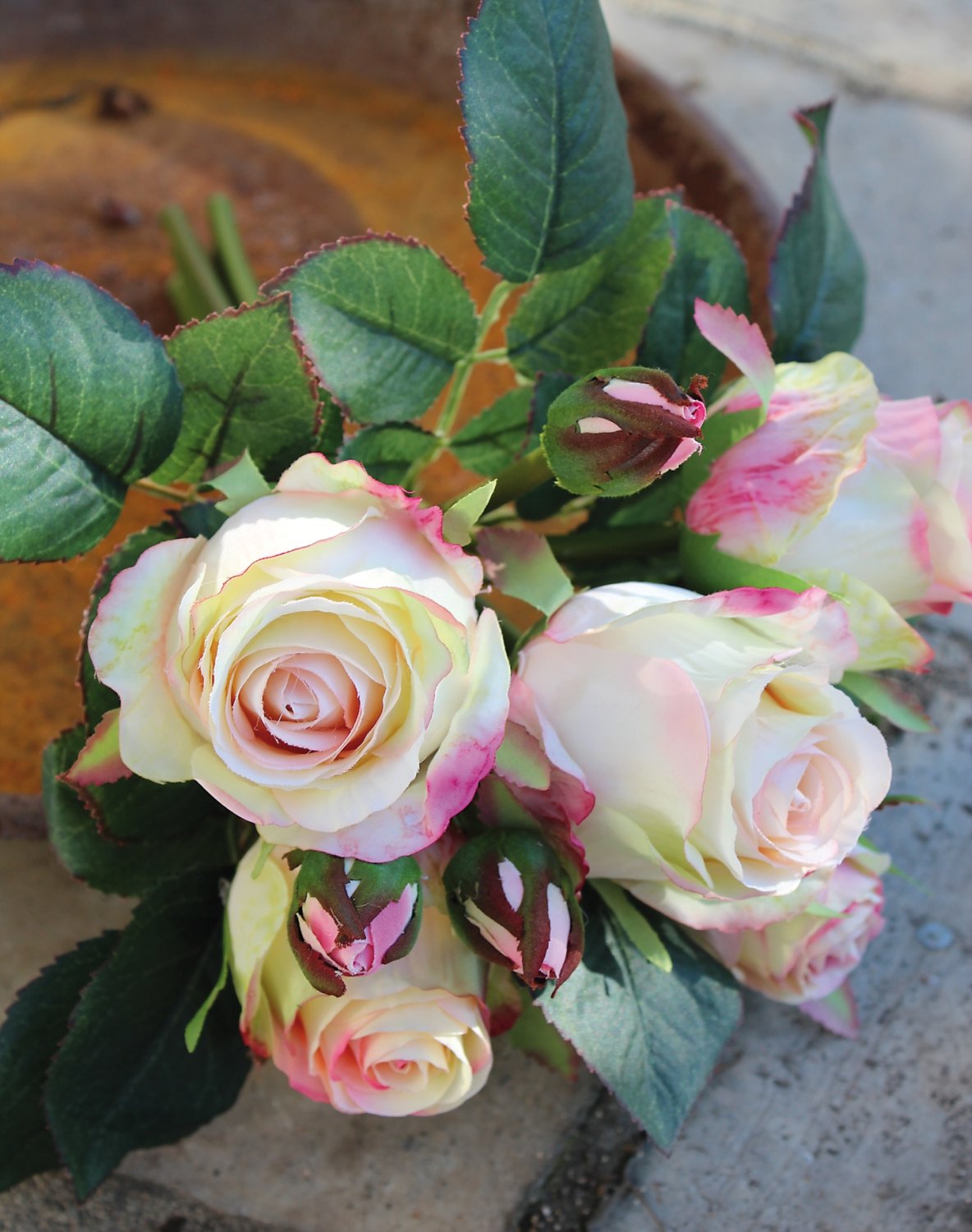 2607 753 a3 Искусственный букет роз, 7-цветков, 28 см, бежево-абрикосовый H-andreas  - Вид №2