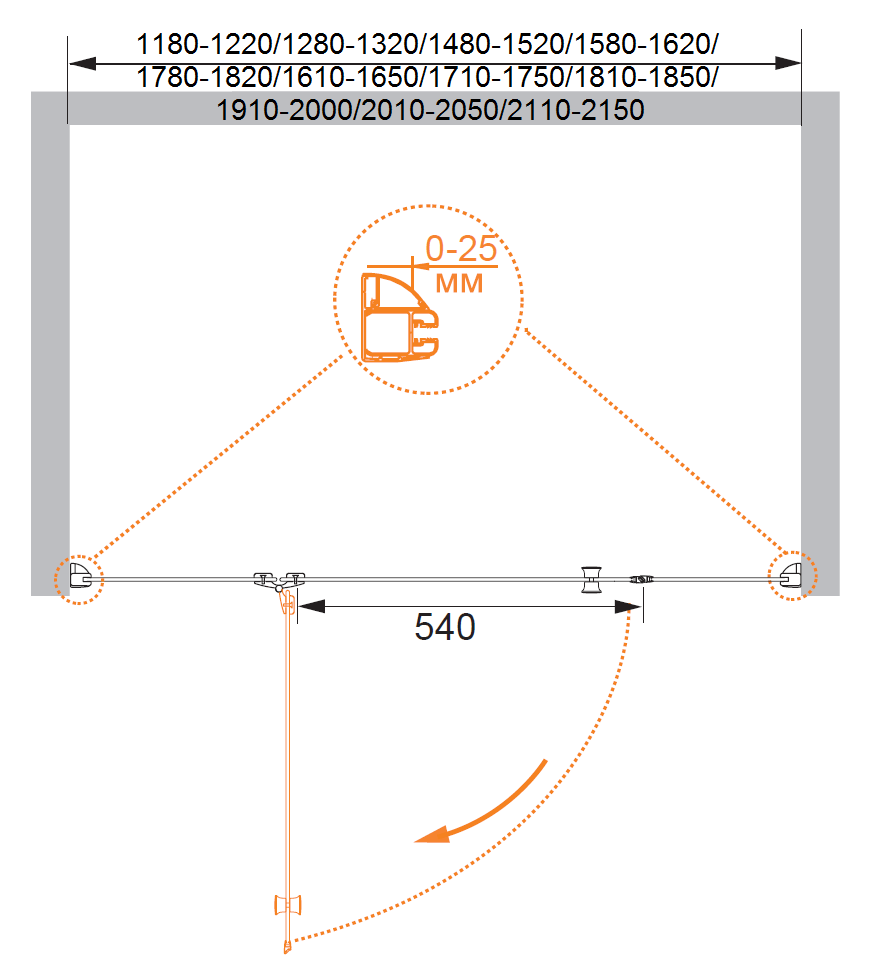 Душевая дверь в нишу CEZARES VERONA-W-B-13-40+60/30-C-Cr - Вид №3