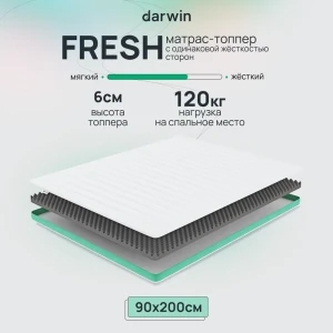 91018248 Топпер Darwin Fresh 90x200 см беспружинный, односпальный, ортопедический STLM-1051524