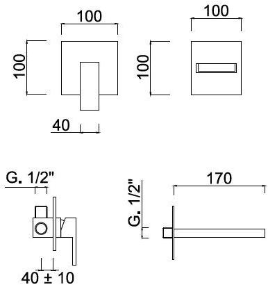 Rubinetteria Giulini Смеситель для раковины водопад настенный на 2 отверстия Pablolux F9820-b1 - Вид №1