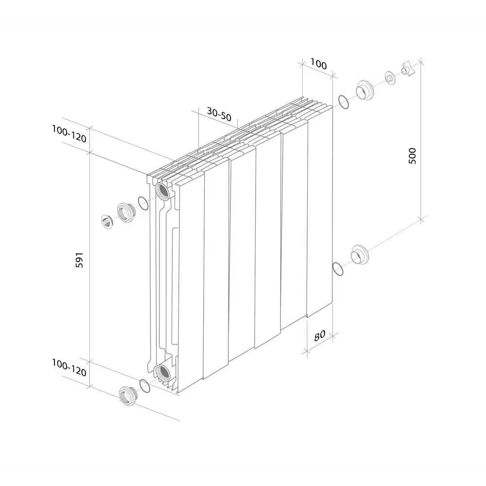 81979208 Радиатор секционный Royal Thermo Pianoforte 500/100 8 секций боковое подключение биметалл серый STLM-0016435 - Вид №7