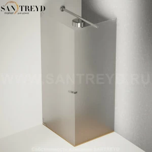 Душевое ограждение FLAT D подрезаемое, стеклянная с дверью матовая перегородка с держателем со встроенным соплом для установки верхнего душа с поддоном из тика. Размеры: глубина от 70 до 100 см, длина от 70 до 140 см