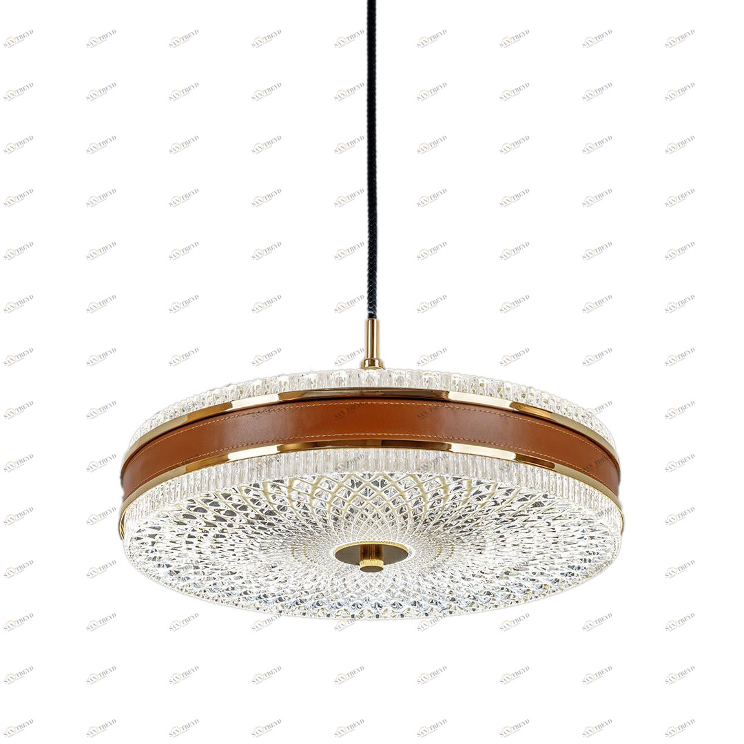 Люстра подвесная хрустальная с кожаными элементами D 38 см прозрачная Frezia Light 120134 FREZIA LIGHT ДИЗАЙНЕРСКИЕ 00-3953647 Золото;коричневый;прозрачный 