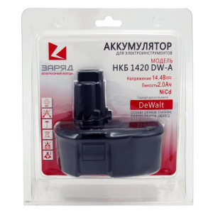 91271295 Аккумулятор НКБ 1420 DW-A для шуруповертов DeWalt 14В, 2,0Ач, NiCd, в блистере STLM-0530419 ЗАРЯД
