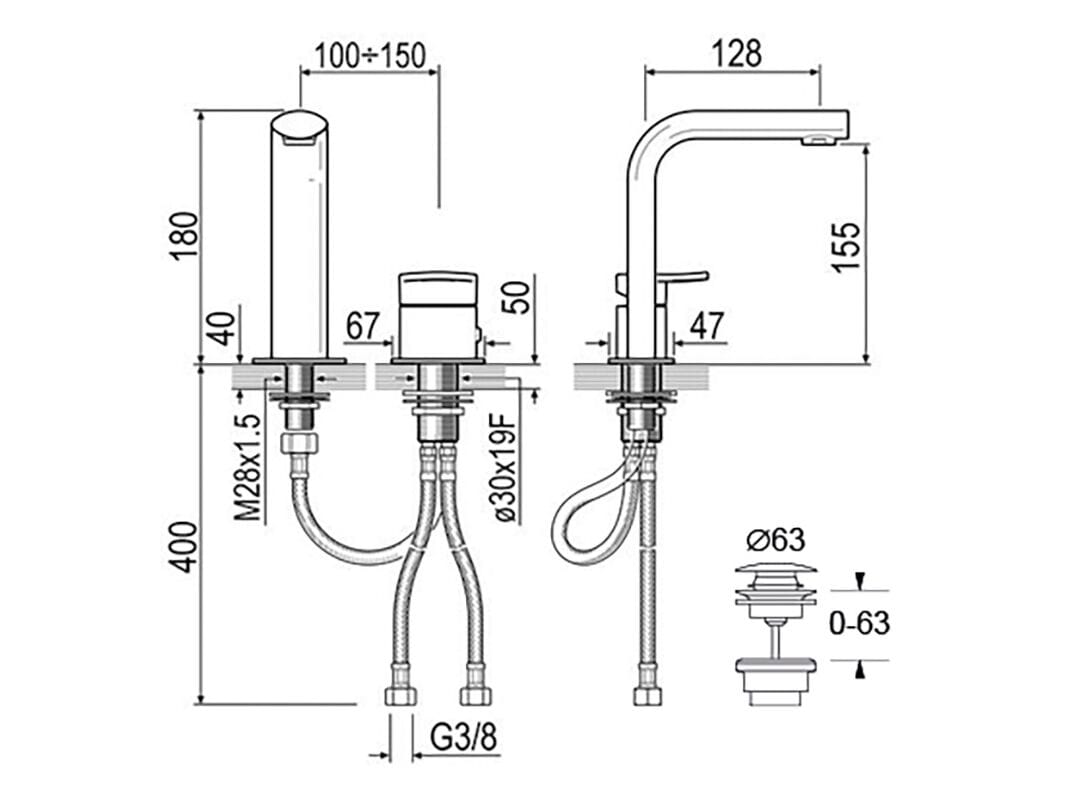 Однорычажный смеситель для раковины с 2 отверстиями GUGLIELMI RUBINETTERIE AG ARCH-00116944 - Вид №1