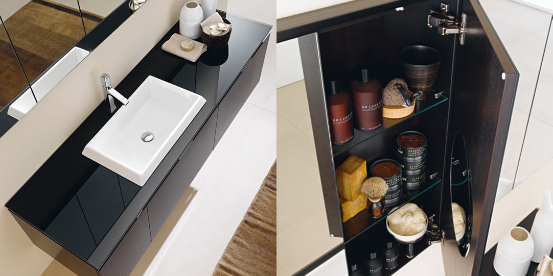 Комбинация ванной комнаты FLY120 в отделке Diamond Ceramic /Ebano/ Vetro L22 Nero MILLDUE FLY - Вид №1