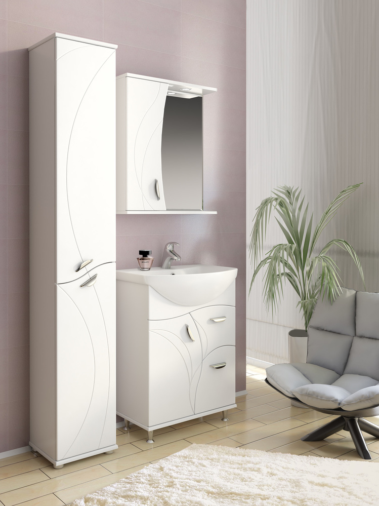 Зеркало Faina 2-600 левое, со спотом600⨉150⨉700 мм белый VIGO sun-id-664557 - Вид №2