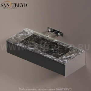 Agape DR Раковина столешница 120 см, с 1 выдвижным ящиком. Отделка: хромированный сатин, серый мрамор и черная кожа ADRP12CSPGCNE