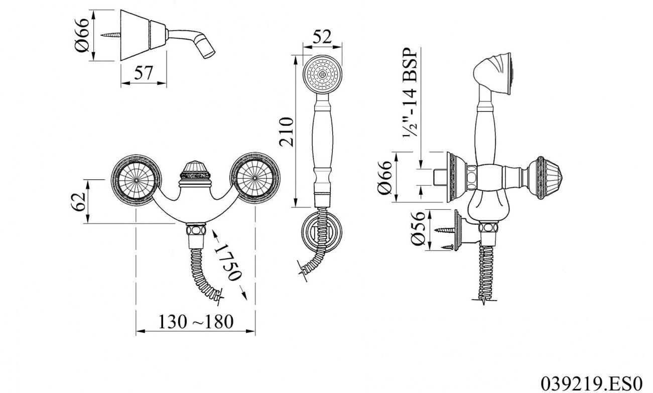 Bronces Mestre Смеситель для душа на 2 отверстия с кристаллами swarovski® Antartica 039219.es0.00 - Вид №2