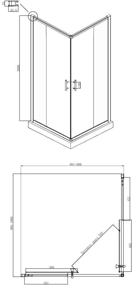 Душевое ограждение Ambassador Kingston 14011103 (1000x1000x2000), 1 место  - Вид №8