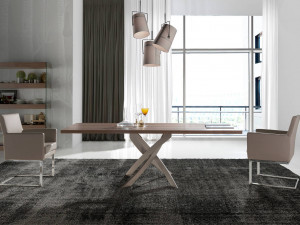 092859 Стол обеденный прямоугольный орех 150x95 бежевые ножки Ral 7048 Angel Cerda F2133