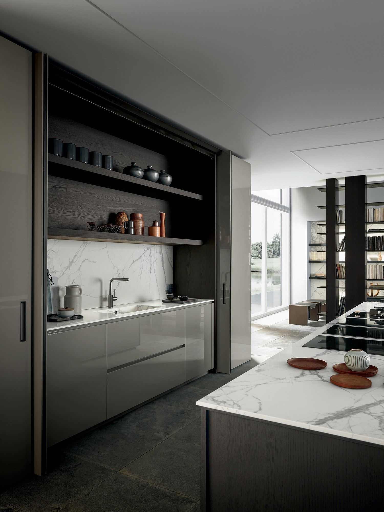 Линейная выдвижная кухня из дуба с островом MODULNOVA Frame ARCH-00124792 - Вид №4