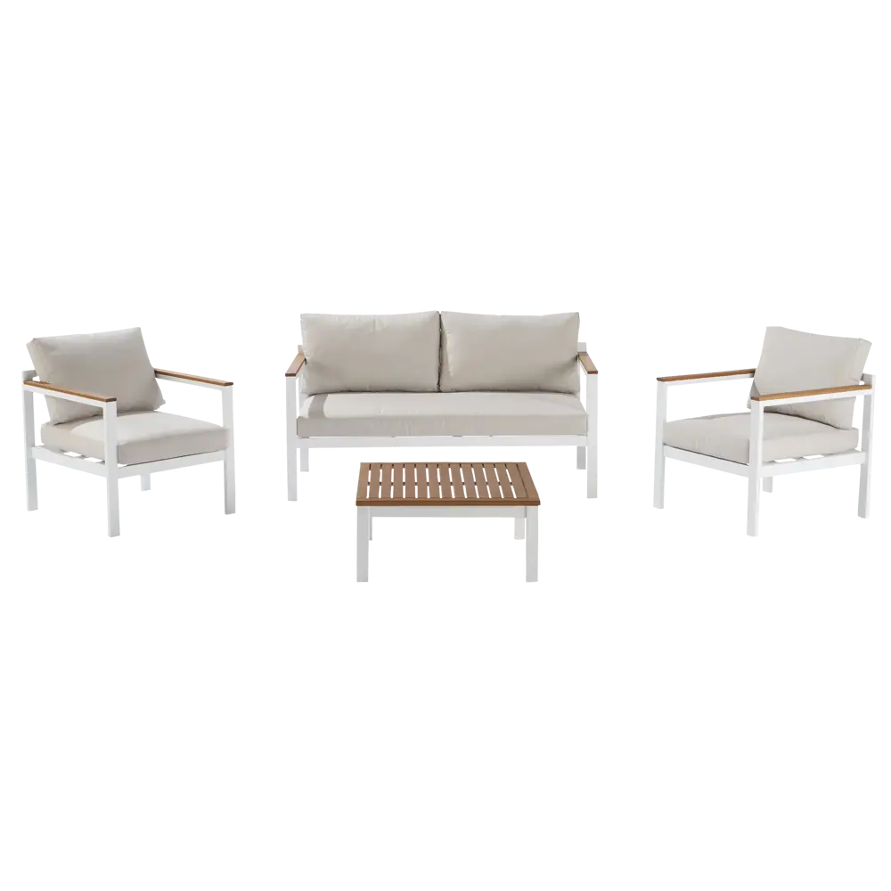 Набор садовой мебели Naterial Oris алюминий/полиэстер/дерево белый/бежевый: стол, диван и 2 кресла STLM-2115991