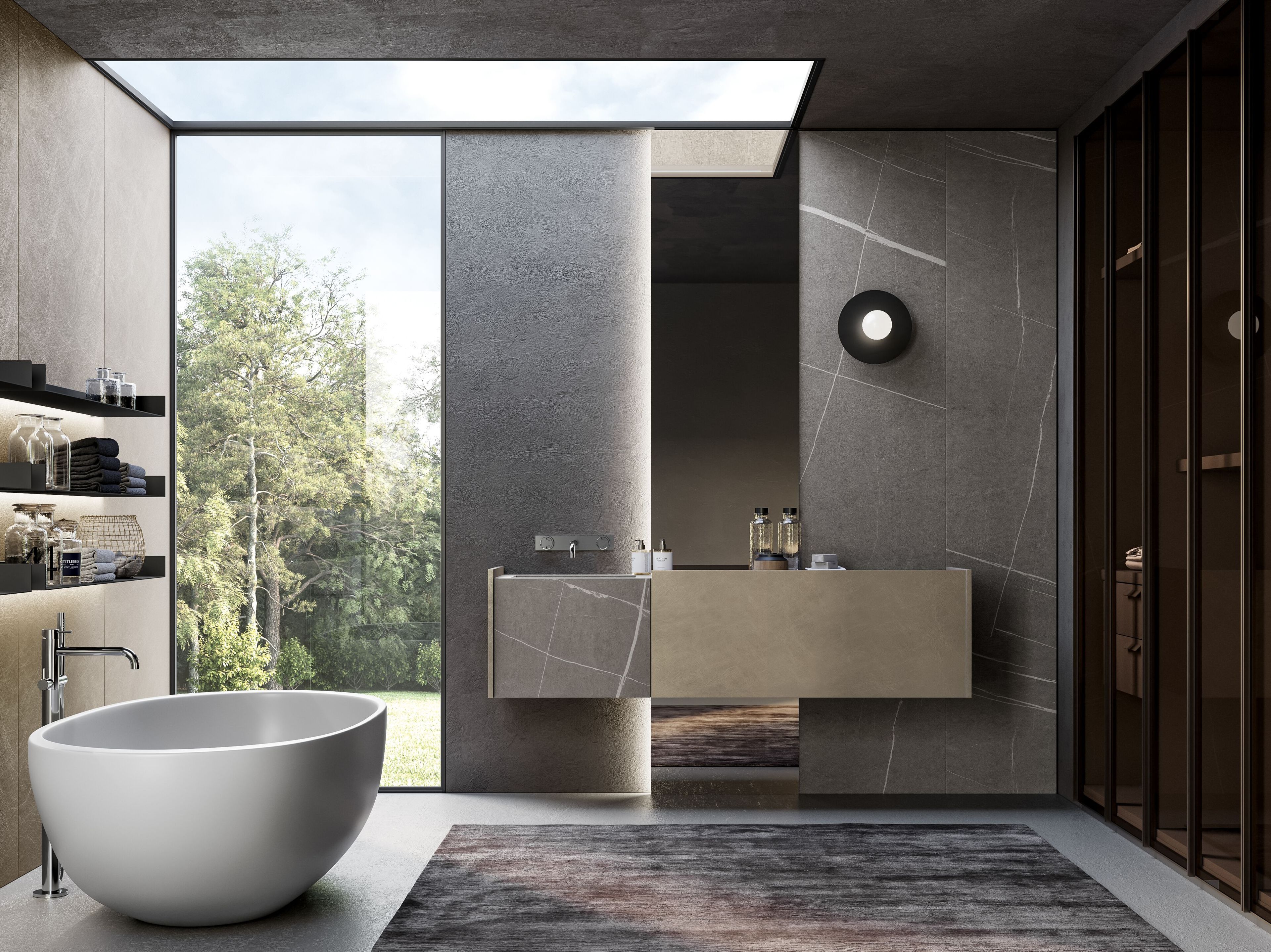 Шкаф для раковины из керамогранита с выдвижными ящиками и зеркалом Birex Major ARCH-00080476