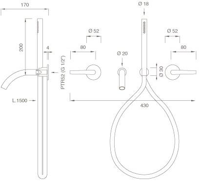 Ceadesign Смеситель для ванны настенный с ручным душем Flag Flg 41 - Вид №1